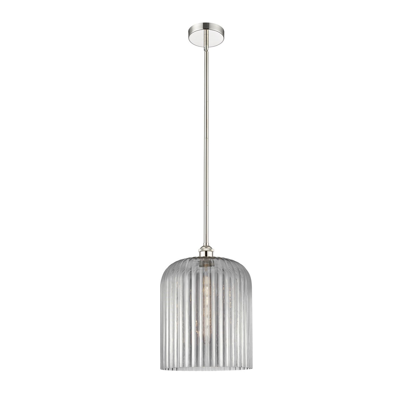 Innovations Bridal Veil 5in 1-Light Mini Pendant | Art Nouveau Polished Nickel and Light Smoke Ribbed Glass | Kitchen Island & | Model 616-1S-PN-G559-12SM