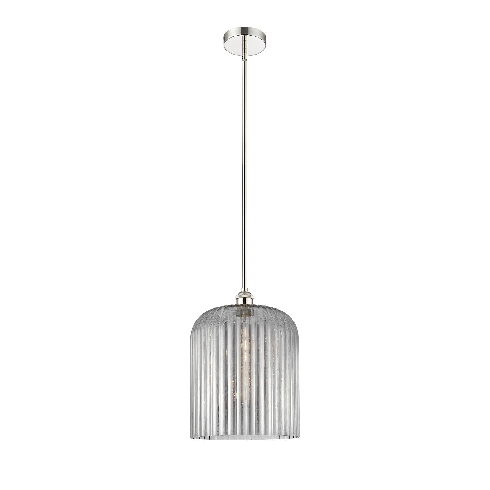 Innovations Bridal Veil 5in 1-Light Mini Pendant | Art Nouveau Polished Nickel and Light Smoke Ribbed Glass | Kitchen Island & | Model 616-1S-PN-G559-12SM