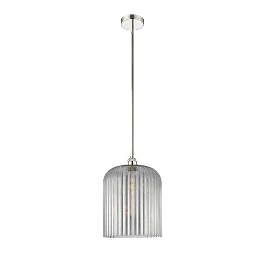 Innovations Bridal Veil 5in 1-Light Mini Pendant | Art Nouveau Polished Nickel and Light Smoke Ribbed Glass | Kitchen Island & | Model 616-1S-PN-G559-12SM