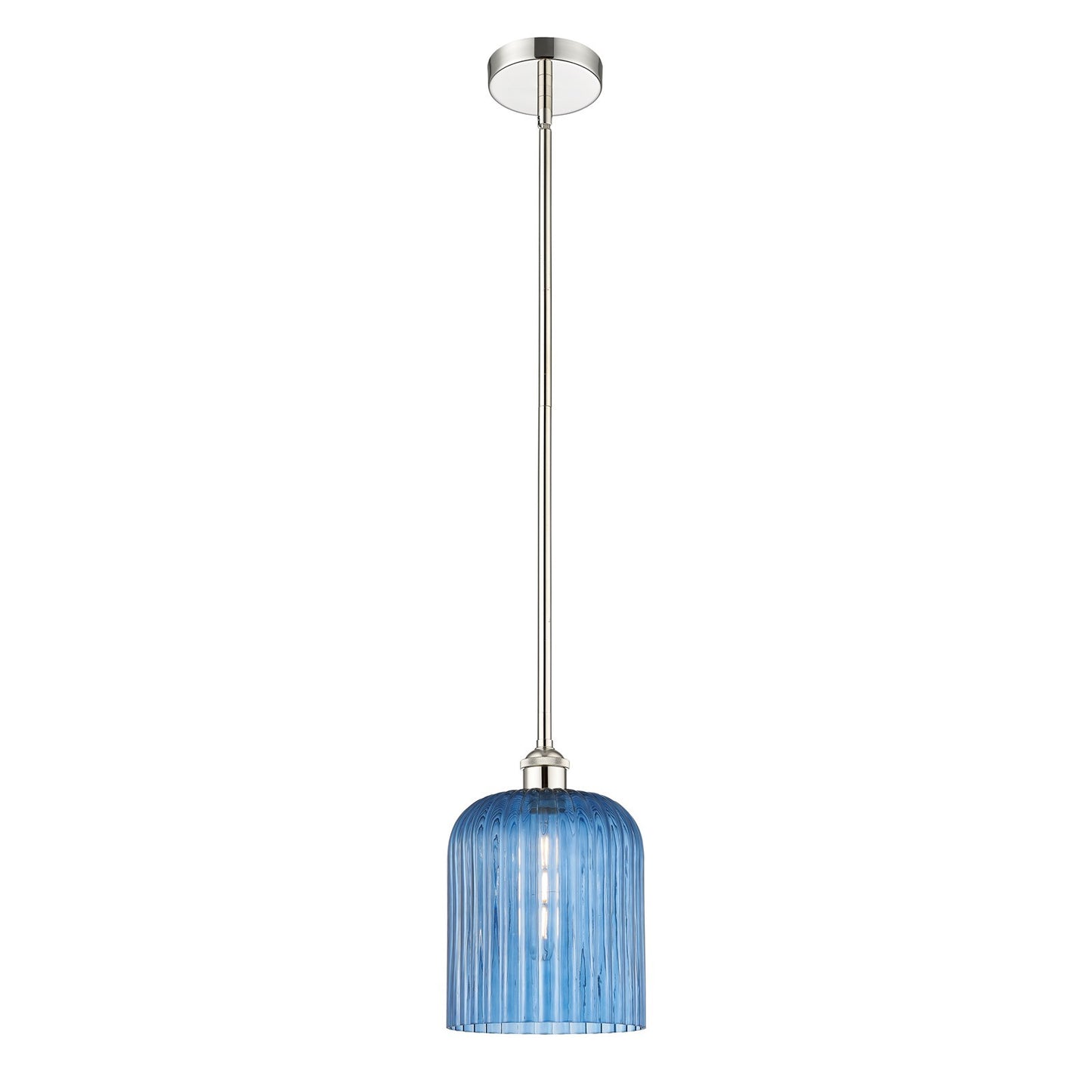 Innovations Bridal Veil 5in 1-Light Mini Pendant | Art Nouveau Polished Nickel and Princess Blue Ribbed Glass | Kitchen Island | Model 616-1S-PN-G559-8BL