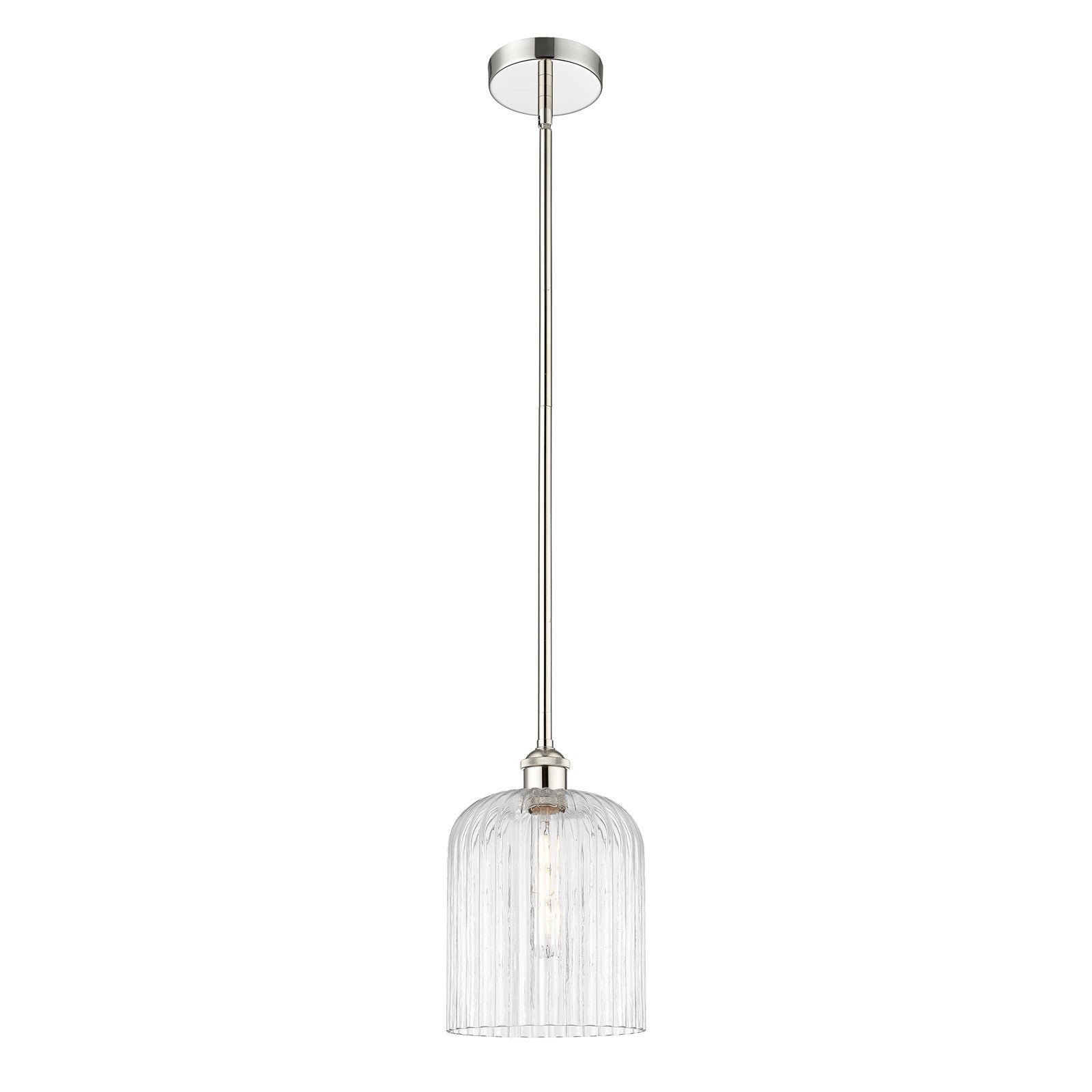 Innovations Bridal Veil 5in 1-Light Mini Pendant | Art Nouveau Polished Nickel Steel and Clear Ribbed Glass | Kitchen Island & | Model 616-1S-PN-G559-8CL