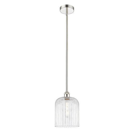 Innovations Bridal Veil 5in 1-Light Mini Pendant | Art Nouveau Polished Nickel Steel and Clear Ribbed Glass | Kitchen Island & | Model 616-1S-PN-G559-8CL