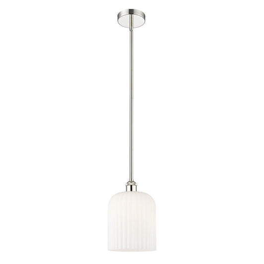 Innovations Bridal Veil 5in 1-Light Mini Pendant | Art Nouveau Polished Nickel and Gloss White Ribbed Glass | Kitchen Island & | Model 616-1S-PN-G559-8GWH
