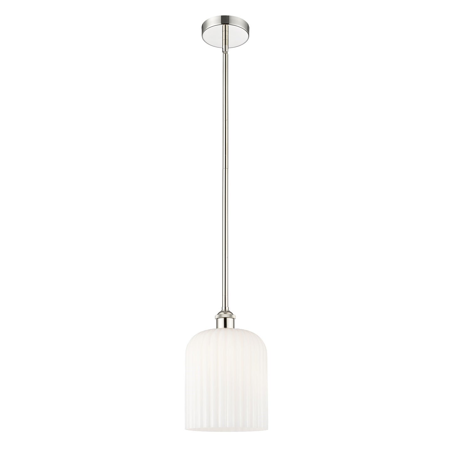 Innovations Bridal Veil 5in 1-Light Mini Pendant | Art Nouveau Polished Nickel and Gloss White Ribbed Glass | Kitchen Island & | Model 616-1S-PN-G559-8GWH