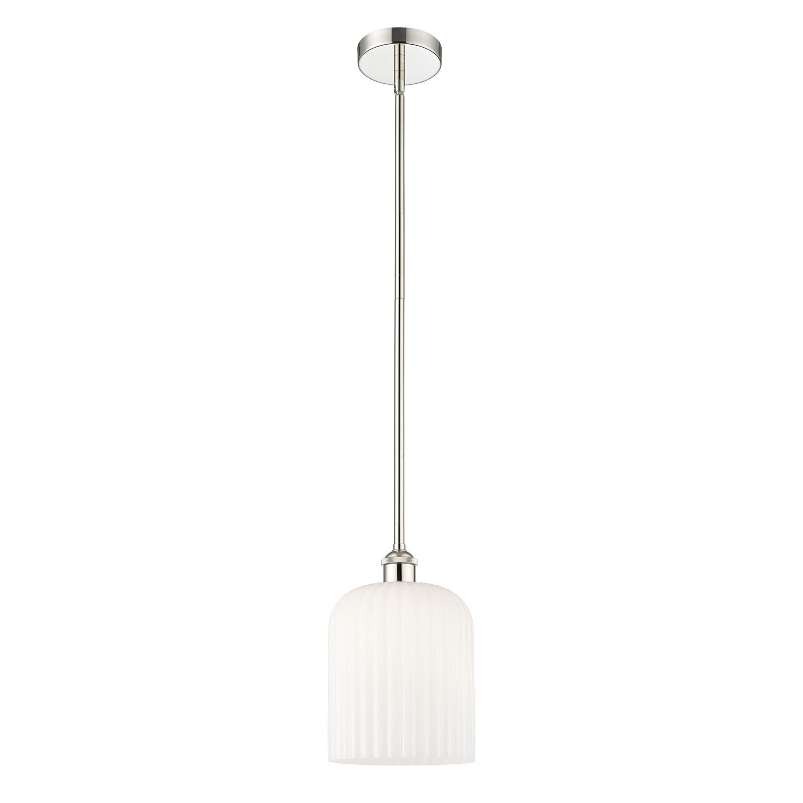 Innovations Bridal Veil 5in 1-Light Mini Pendant | Art Nouveau Polished Nickel and Gloss White Ribbed Glass | Kitchen Island & | Model 616-1S-PN-G559-8GWH