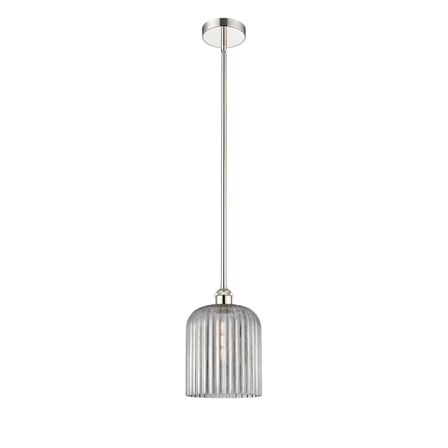 Innovations Bridal Veil 5in 1-Light Mini Pendant | Art Nouveau Polished Nickel and Light Smoke Ribbed Glass | Kitchen Island & | Model 616-1S-PN-G559-8SM