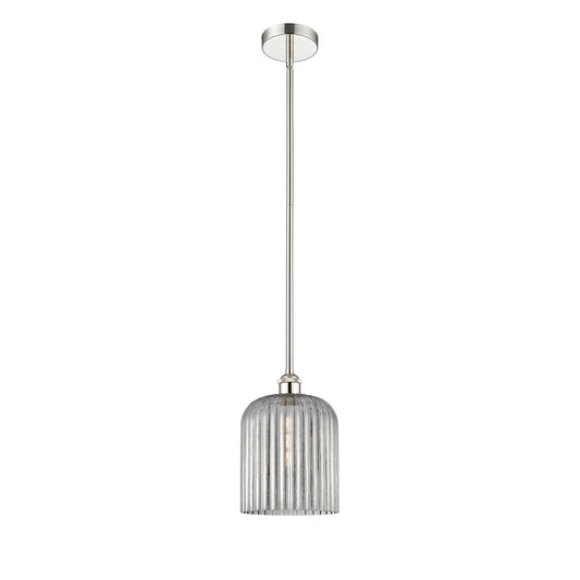 Innovations Bridal Veil 5in 1-Light Mini Pendant | Art Nouveau Polished Nickel and Light Smoke Ribbed Glass | Kitchen Island & | Model 616-1S-PN-G559-8SM