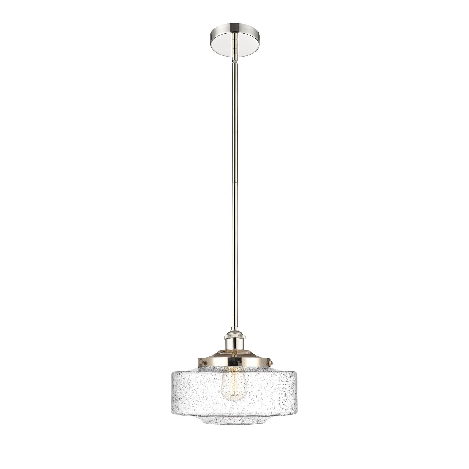 Innovations Bridgeton 12in 1-Light Mini Pendant | Traditional Polished Nickel Steel and Seedy Glass | Kitchen Island & Dining | Model 616-1S-PN-G694-12