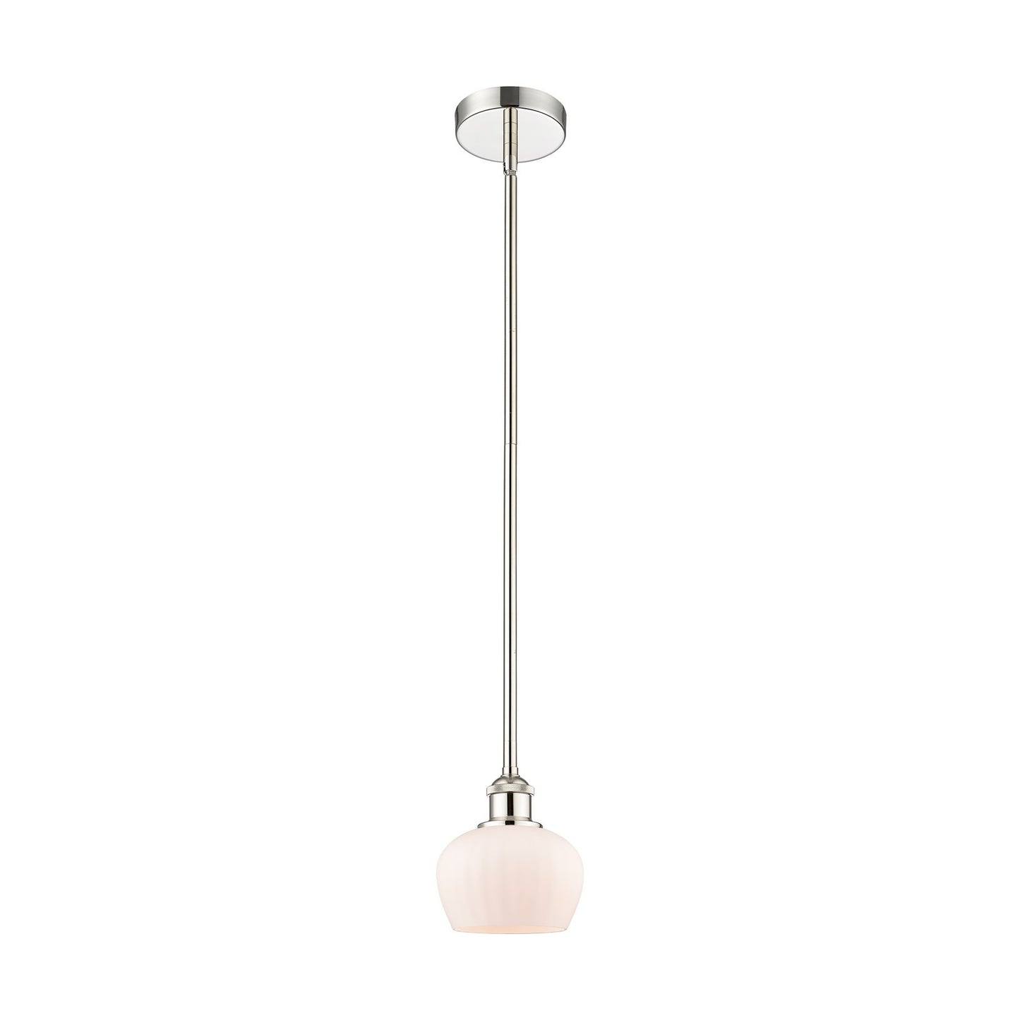 Innovations Fenton 7in 1-Light Mini Pendant | Art Nouveau Polished Nickel and Matte White Ribbed Glass | Kitchen Island & Dining | Model 616-1S-PN-G91