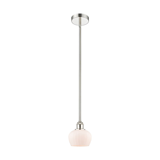 Innovations Fenton 7in 1-Light Mini Pendant | Art Nouveau Industrial Polished Nickel and Matte White Ribbed Glass | Kitchen | Model 616-1S-PN-G91-LED