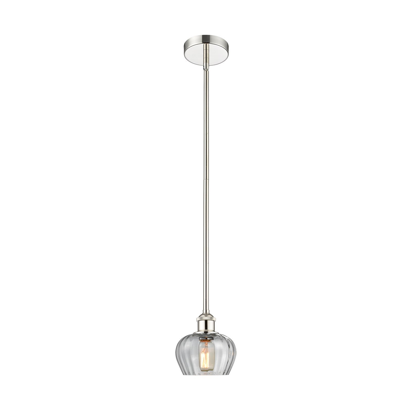Innovations Fenton 1-Light 7in Mini Pendant | Art Nouveau Polished Nickel Steel and Clear Ribbed Glass | Kitchen Island & Dining | Model 616-1S-PN-G92