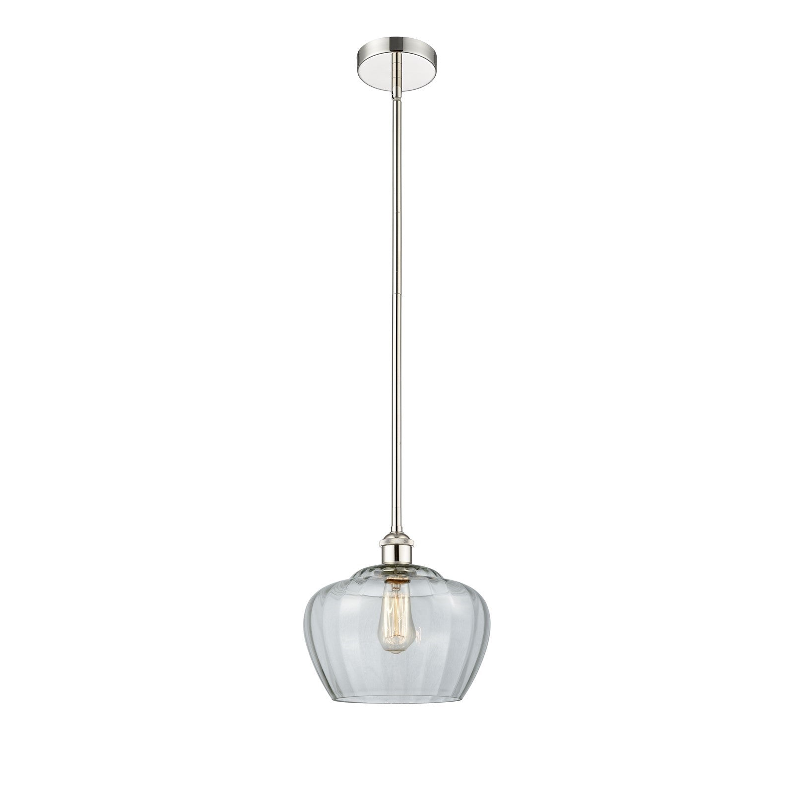Innovations Fenton 11in 1-Light Mini Pendant | Industrial Polished Nickel Steel and Clear Ribbed Glass | Kitchen Island & Dining | Model 616-1S-PN-G92-L