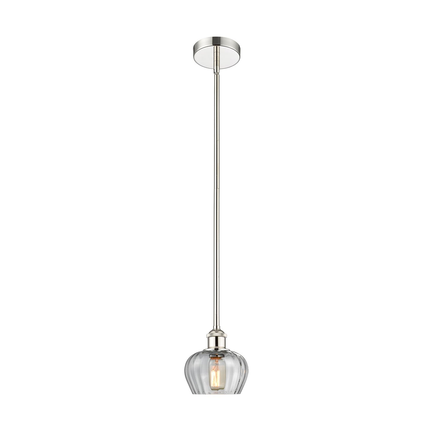 Innovations Fenton 7in 1-Light Mini Pendant | Polished Nickel Steel and Clear Ribbed Glass | Kitchen Island & Dining Room | 6.5 | Model 616-1S-PN-G92-LED