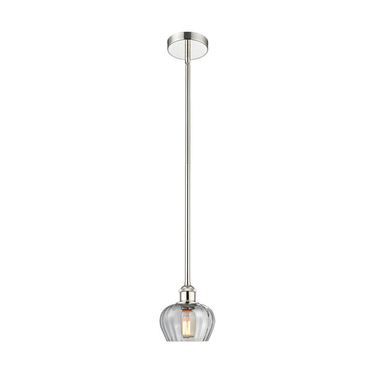 Innovations Fenton 7in 1-Light Mini Pendant | Polished Nickel Steel and Clear Ribbed Glass | Kitchen Island & Dining Room | 6.5 | Model 616-1S-PN-G92-LED