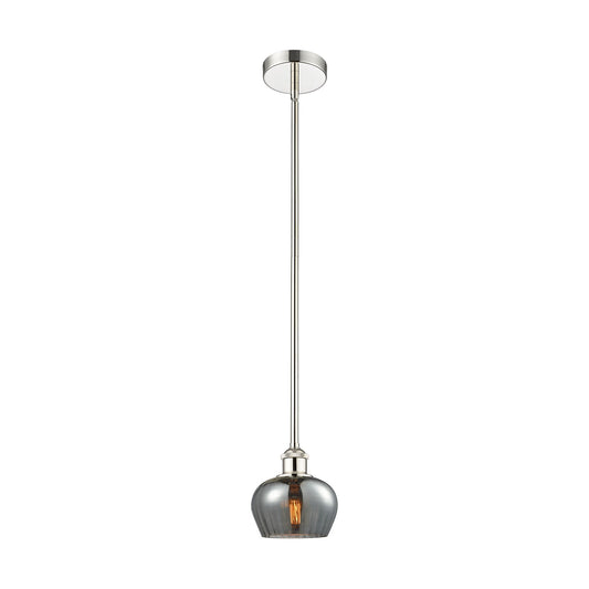 Innovations Fenton 6.5in 1-Light Mini Pendant | Industrial Polished Nickel and Light Smoke Ribbed Glass | Kitchen Island & | Model 616-1S-PN-G93-LED