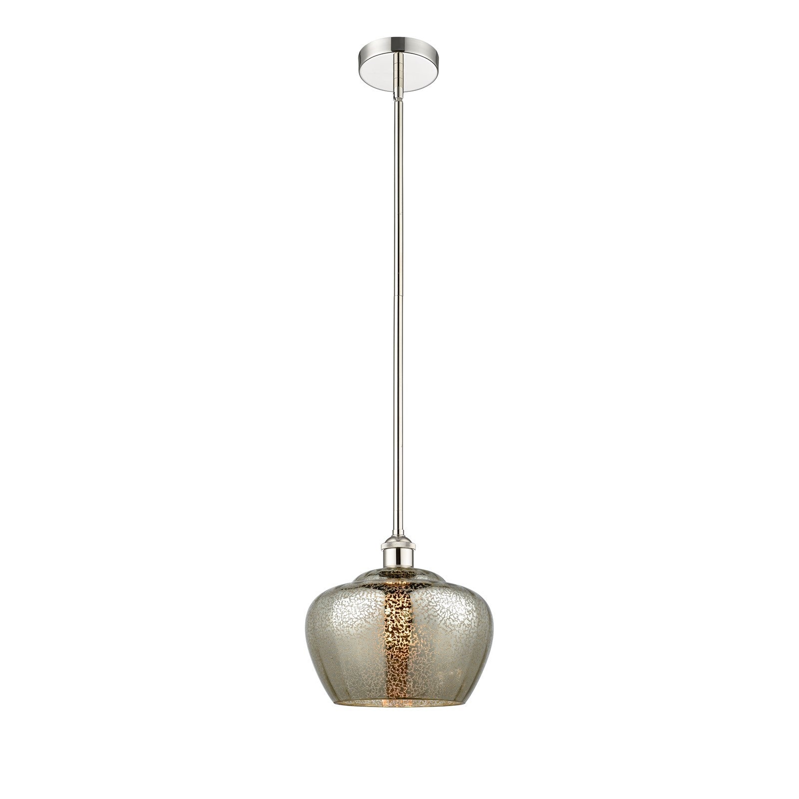 Innovations Fenton 11in 1-Light Mini Pendant | Industrial Polished Nickel Steel and Mercury Ribbed Glass | Kitchen Island & Dining | Model 616-1S-PN-G96-L