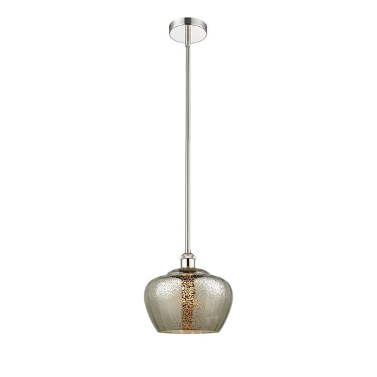 Innovations Fenton 11in 1-Light Mini Pendant | Industrial Polished Nickel and Mercury Ribbed Glass | Kitchen Island & Dining | Model 616-1S-PN-G96-L-LED