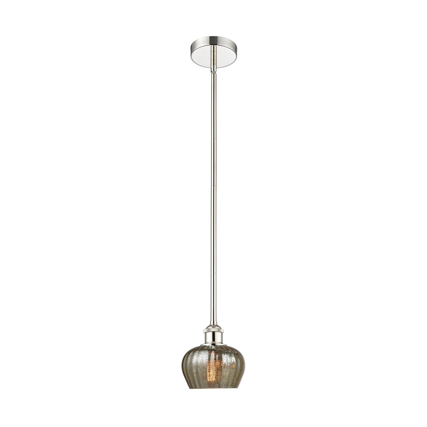 Innovations Fenton 7in 1-Light Mini Pendant | Industrial Polished Nickel Steel and Mercury Ribbed Glass | Kitchen Island & | Model 616-1S-PN-G96-LED