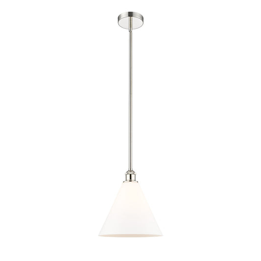 Innovations Berkshire Glass 12in 1-Light Mini Pendant | Industrial Polished Nickel and Matte White Glass | Kitchen Island & | Model 616-1S-PN-GBC-121-LED