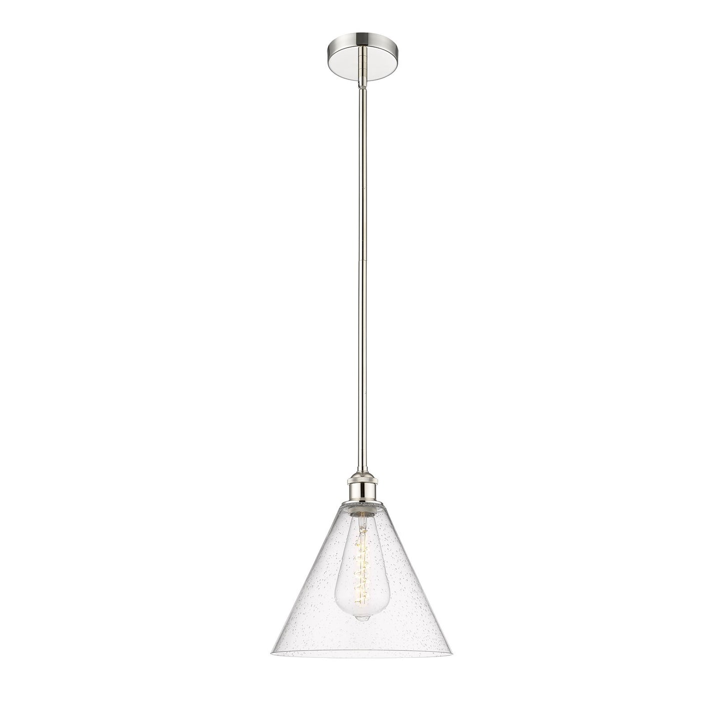 Innovations Berkshire Glass 12in 1-Light Mini Pendant | Industrial Polished Nickel Steel and Seedy Glass | Kitchen Island & | Model 616-1S-PN-GBC-124-LED