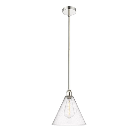 Innovations Berkshire Glass 12in 1-Light Mini Pendant | Industrial Polished Nickel Steel and Seedy Glass | Kitchen Island & | Model 616-1S-PN-GBC-124-LED