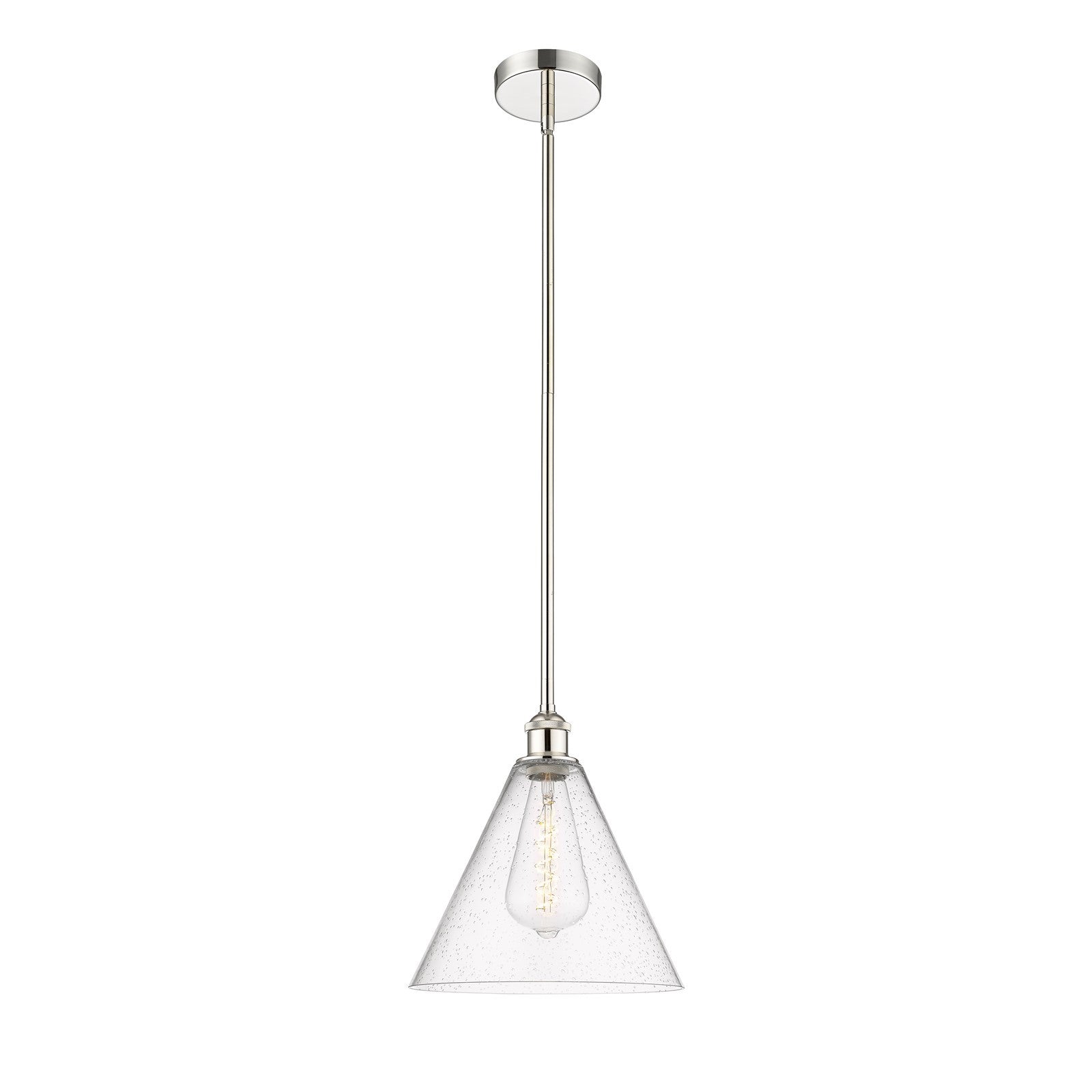 Innovations Berkshire Glass 12in 1-Light Mini Pendant | Industrial Polished Nickel Steel and Seedy Glass | Kitchen Island & | Model 616-1S-PN-GBC-124-LED