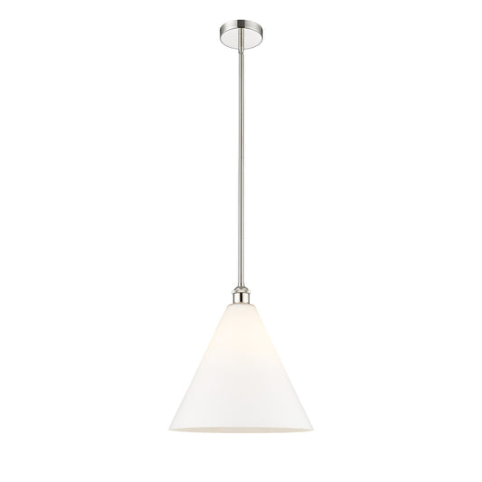 Innovations Berkshire Glass 16in 1-Light Pendant | Industrial Polished Nickel Steel and Matte White Glass | Kitchen Island & | Model 616-1S-PN-GBC-161-LED