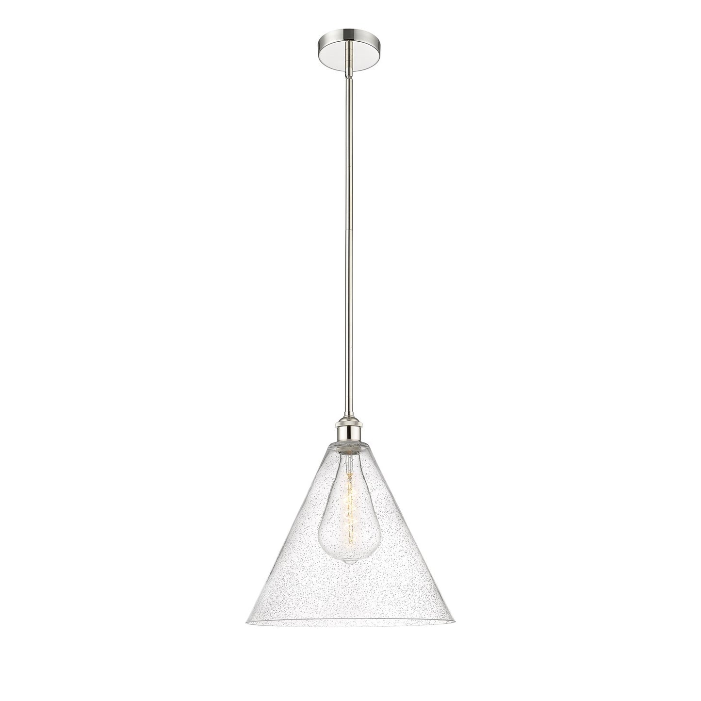 Innovations Berkshire Glass 16in 1-Light Pendant | Industrial Polished Nickel Steel and Seedy Glass | Kitchen Island & | Model 616-1S-PN-GBC-164-LED