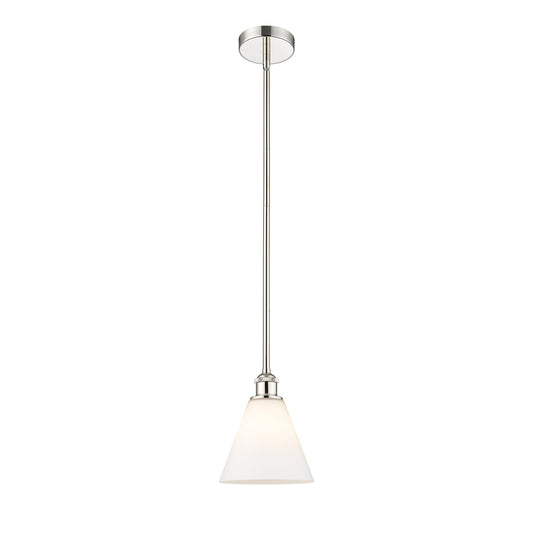 Innovations Berkshire Glass 8in 1-Light Mini Pendant | Industrial Polished Nickel and Matte White Glass | Kitchen Island & Dining | Model 616-1S-PN-GBC-81
