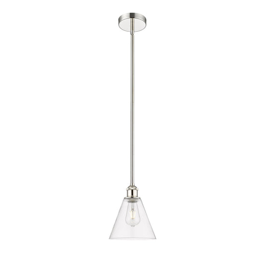 Innovations Berkshire 8in 1-Light Mini Pendant | Industrial Polished Nickel Steel and Clear Glass | Kitchen Island & Dining | Model 616-1S-PN-GBC-82-LED