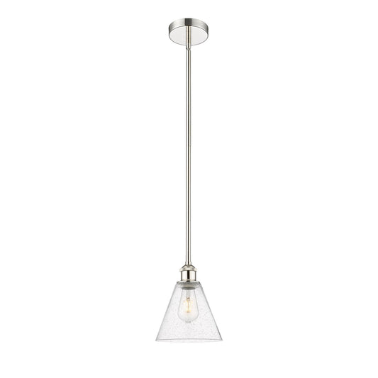 Innovations Berkshire 8in 1-Light Mini Pendant | Industrial Polished Nickel Steel and Seedy Glass | Kitchen Island & Dining | Model 616-1S-PN-GBC-84-LED