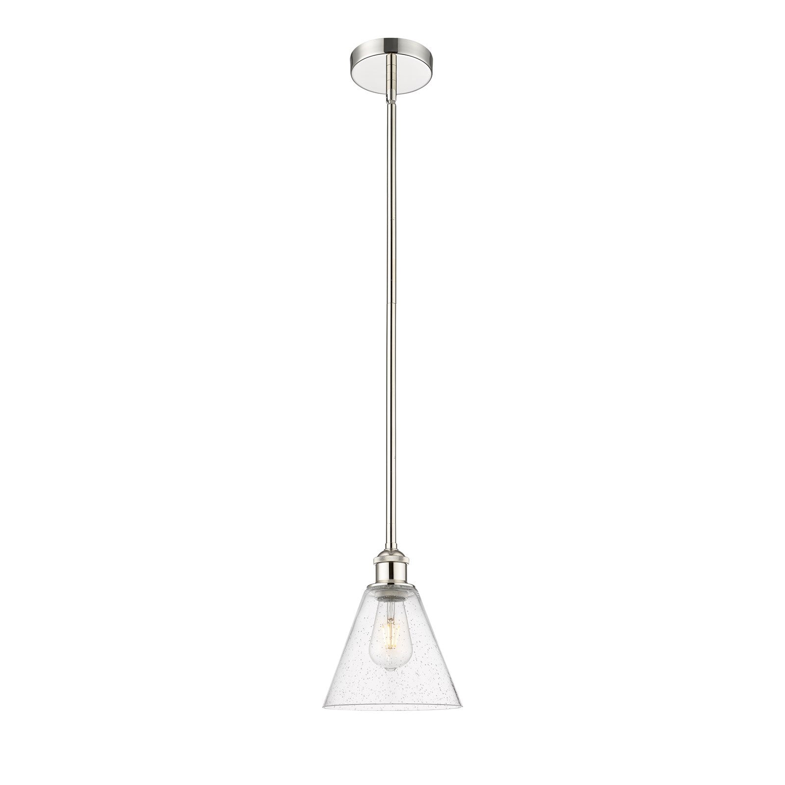 Innovations Berkshire 8in 1-Light Mini Pendant | Industrial Polished Nickel Steel and Seedy Glass | Kitchen Island & Dining | Model 616-1S-PN-GBC-84-LED