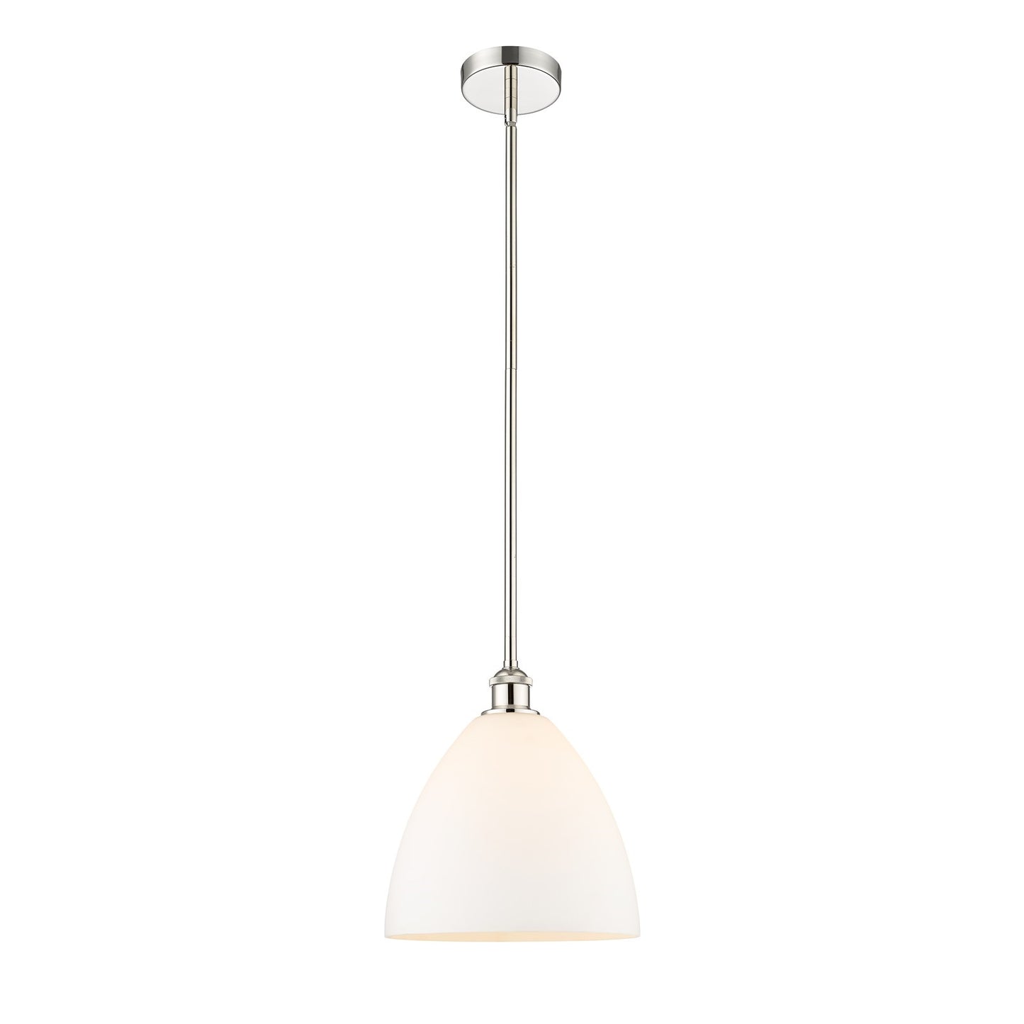 Innovations Bristol 12in 1-Light Mini Pendant | Industrial Polished Nickel Steel and Matte White Glass | Kitchen Island & | Model 616-1S-PN-GBD-121-LED