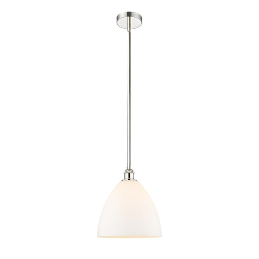 Innovations Bristol 12in 1-Light Mini Pendant | Industrial Polished Nickel Steel and Matte White Glass | Kitchen Island & | Model 616-1S-PN-GBD-121-LED