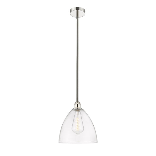 Innovations Bristol 12in 1-Light Mini Pendant | Industrial Polished Nickel Steel and Clear Glass | Kitchen Island & Dining | Model 616-1S-PN-GBD-122-LED