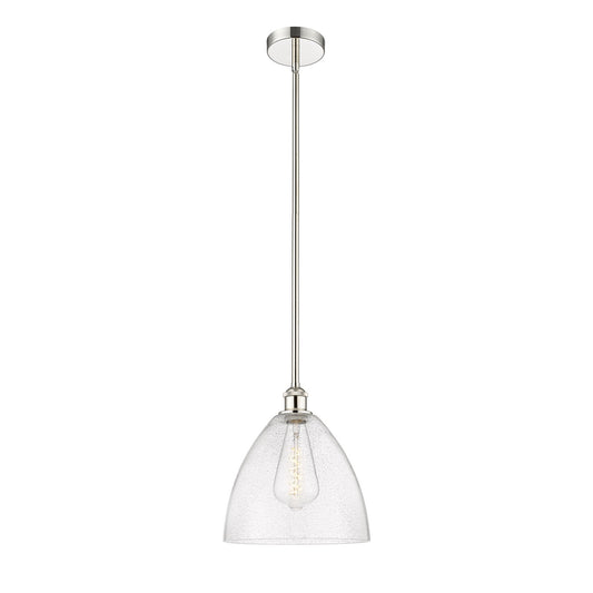 Innovations Bristol 12in 1-Light Mini Pendant | Industrial Polished Nickel Steel and Seedy Glass Dome | Kitchen Island & Dining | Model 616-1S-PN-GBD-124