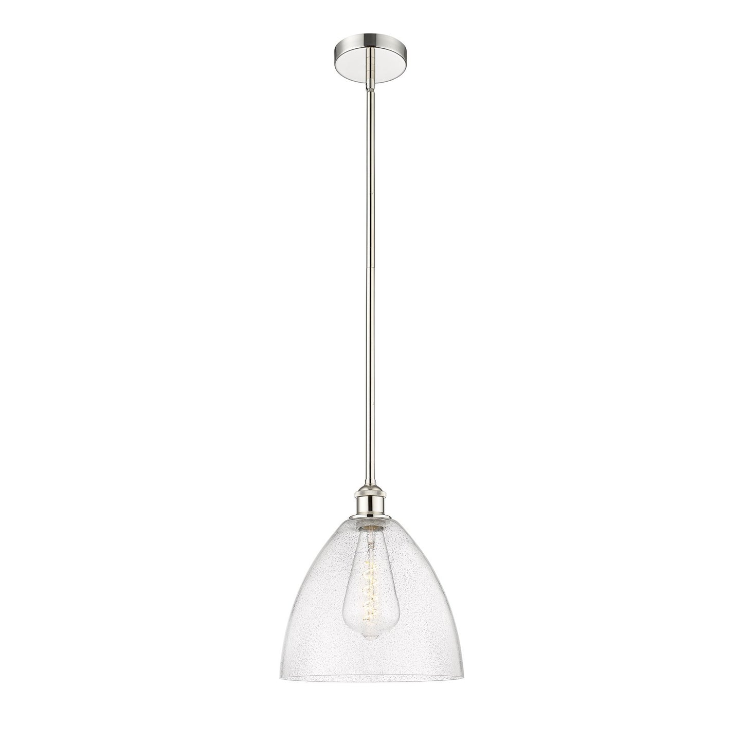 Innovations Bristol 12in 1-Light Mini Pendant | Industrial Polished Nickel Steel and Seedy Glass | Kitchen Island & Dining | Model 616-1S-PN-GBD-124-LED
