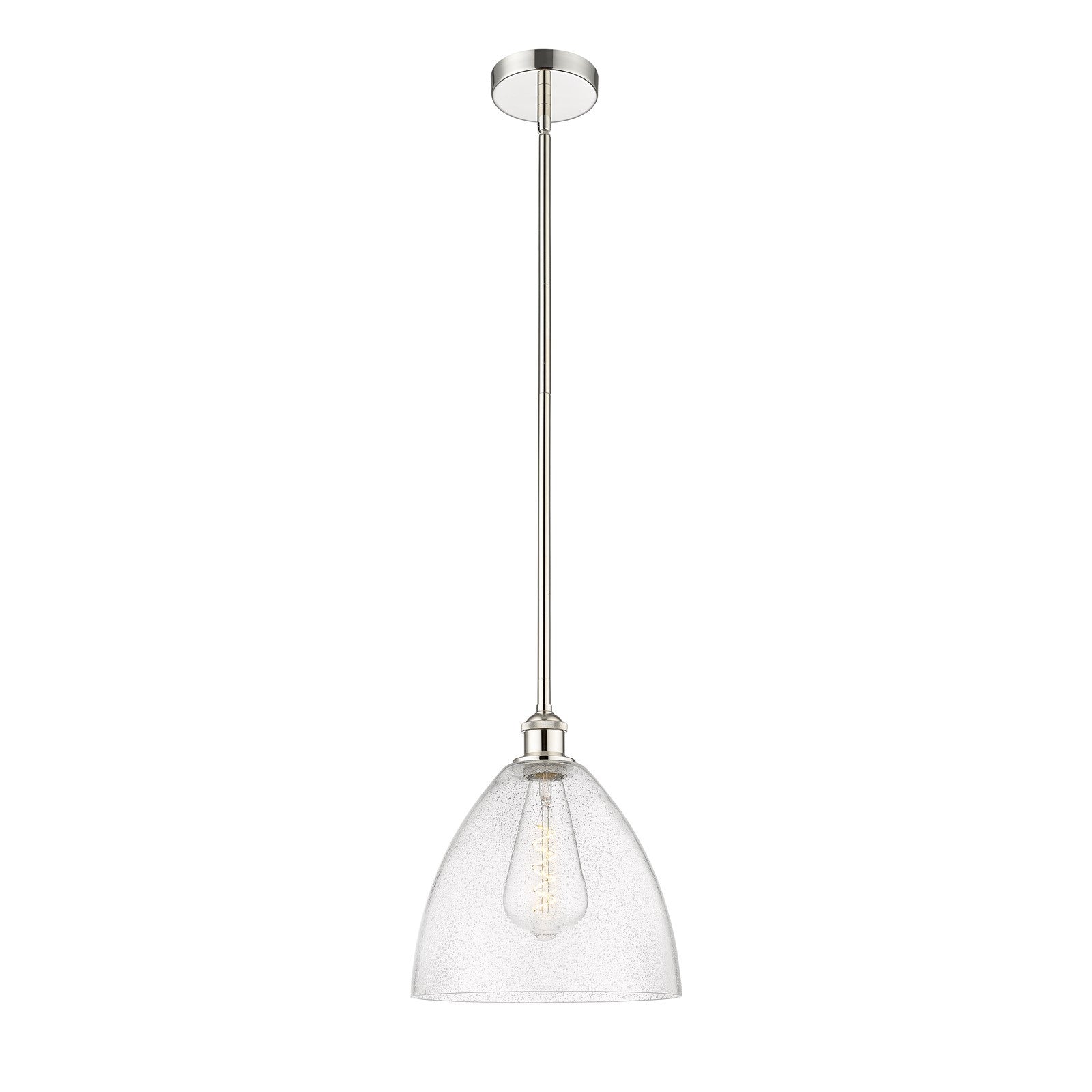 Innovations Bristol 12in 1-Light Mini Pendant | Industrial Polished Nickel Steel and Seedy Glass | Kitchen Island & Dining | Model 616-1S-PN-GBD-124-LED