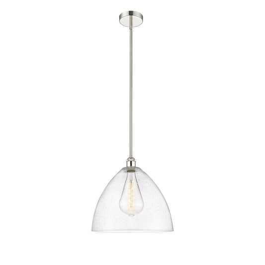 Innovations Bristol 16in 1-Light Pendant | Industrial Polished Nickel Steel and Seedy Glass | Kitchen Island & Dining Room | Model 616-1S-PN-GBD-164-LED