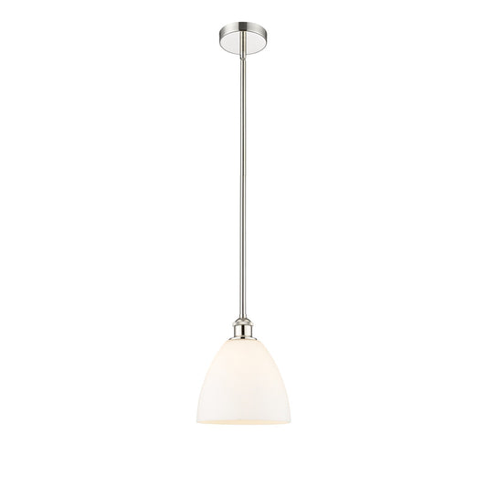 Innovations Bristol 9in 1-Light Mini Pendant | Industrial Polished Nickel and Matte White Glass | Kitchen Island & Dining Room | Model 616-1S-PN-GBD-91