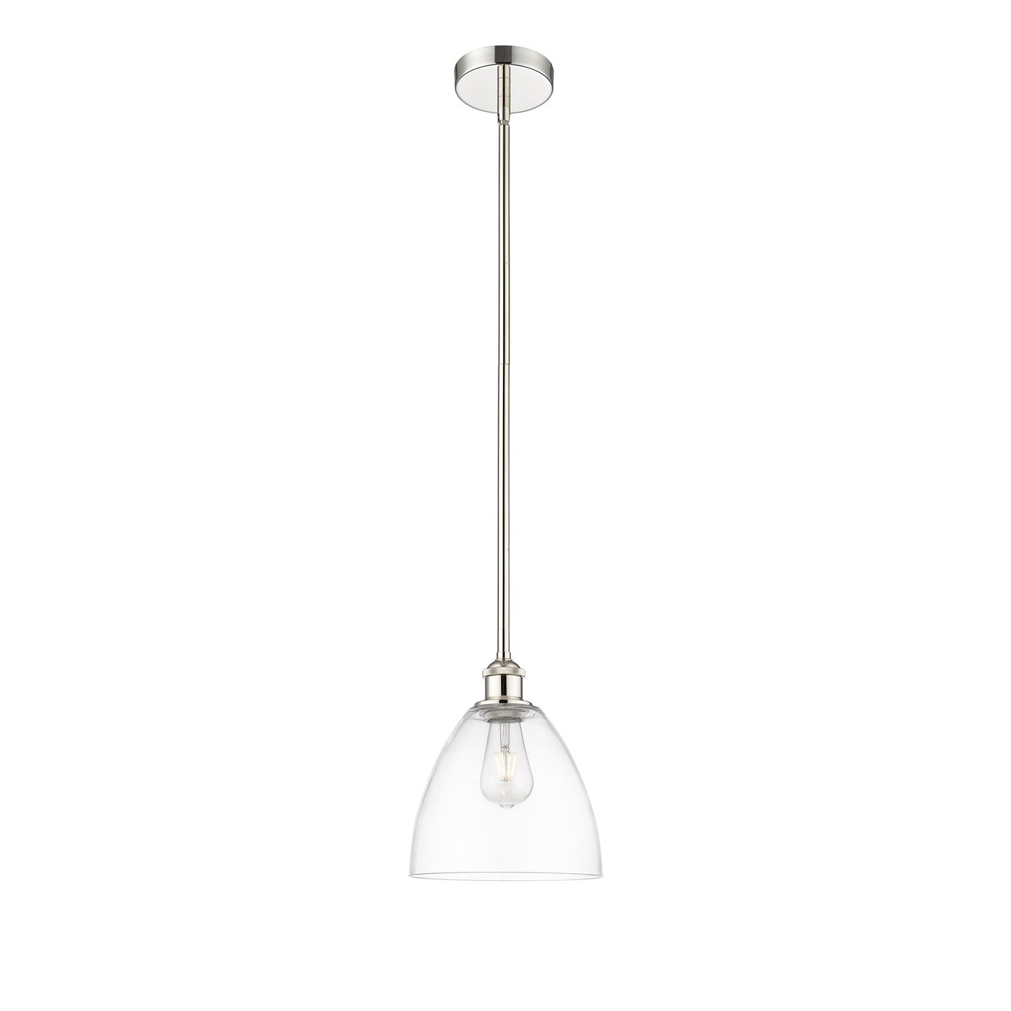 Innovations Bristol 9in 1-Light Mini Pendant | Industrial Polished Nickel Steel and Clear Glass | Kitchen Island & Dining | Model 616-1S-PN-GBD-92-LED