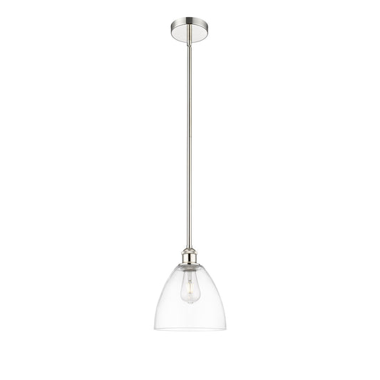 Innovations Bristol 9in 1-Light Mini Pendant | Industrial Polished Nickel Steel and Clear Glass | Kitchen Island & Dining | Model 616-1S-PN-GBD-92-LED