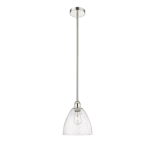 Innovations Bristol 9in 1-Light Mini Pendant | Industrial Polished Nickel Steel and Seedy Glass Dome | Kitchen Island & Dining | Model 616-1S-PN-GBD-94