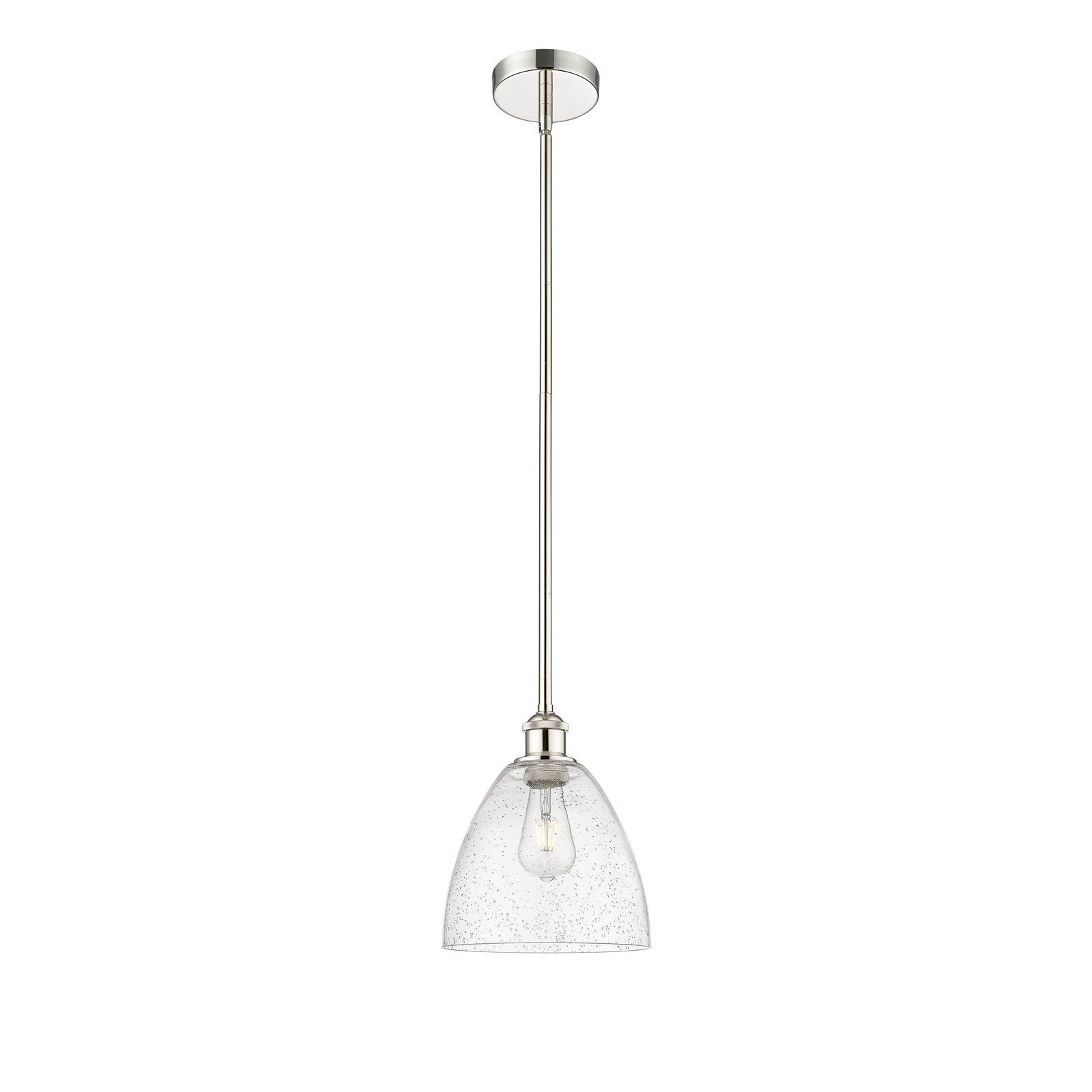 Innovations Bristol 9in 1-Light Mini Pendant | Industrial Polished Nickel Steel and Seedy Glass | Kitchen Island & Dining | Model 616-1S-PN-GBD-94-LED