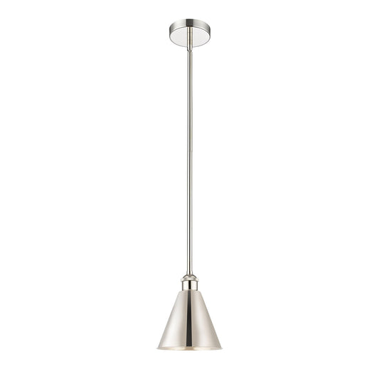 Innovations Berkshire 8in 1-Light Mini Pendant | Industrial Polished Nickel Steel and Cast Brass | Kitchen Island & Dining | Model 616-1S-PN-MBC-8-PN-LED