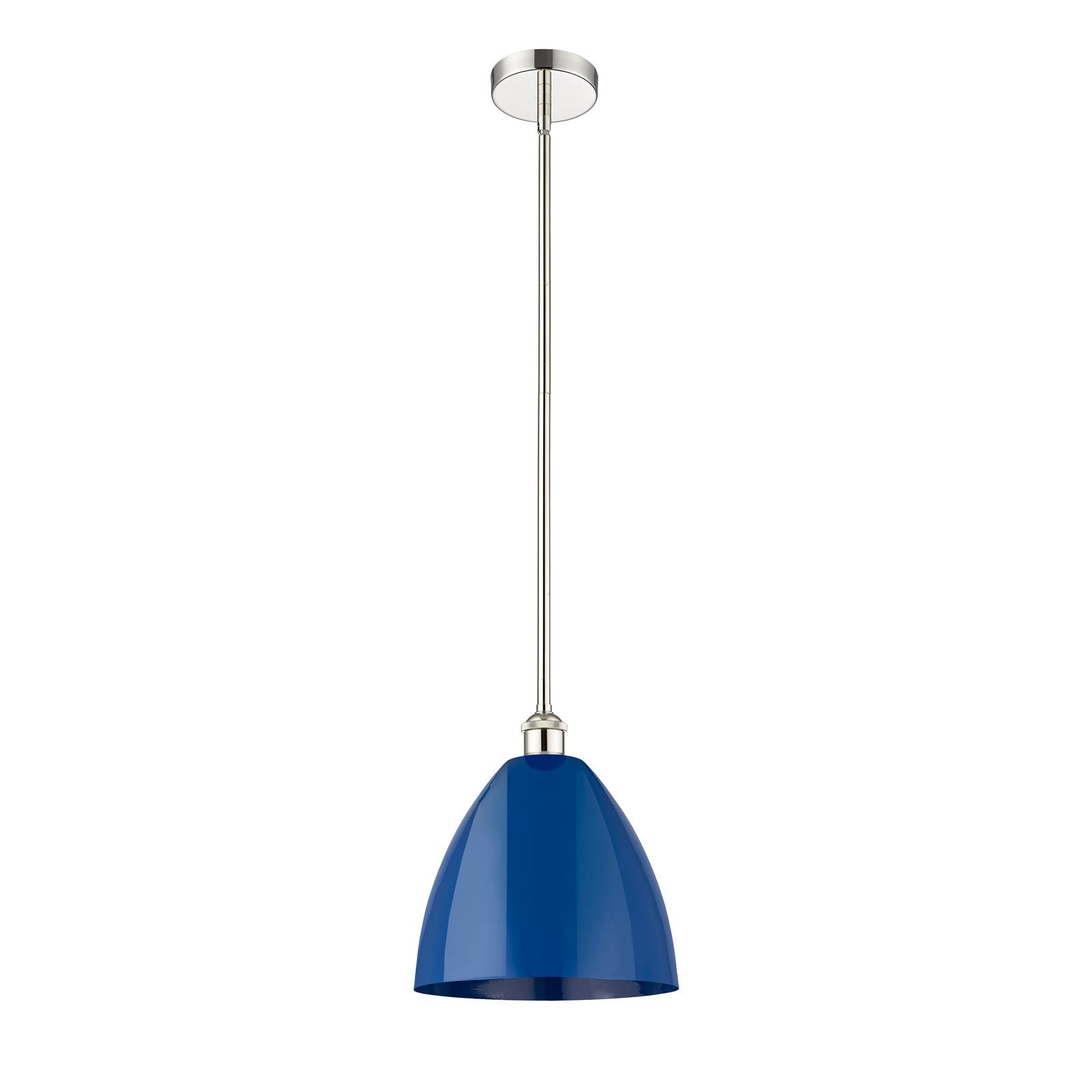 Innovations Plymouth 12in 1-Light Mini Pendant | Industrial Farmhouse Polished Nickel and Matte Blue Metal | Kitchen | Model 616-1S-PN-MBD-12-BL-LED