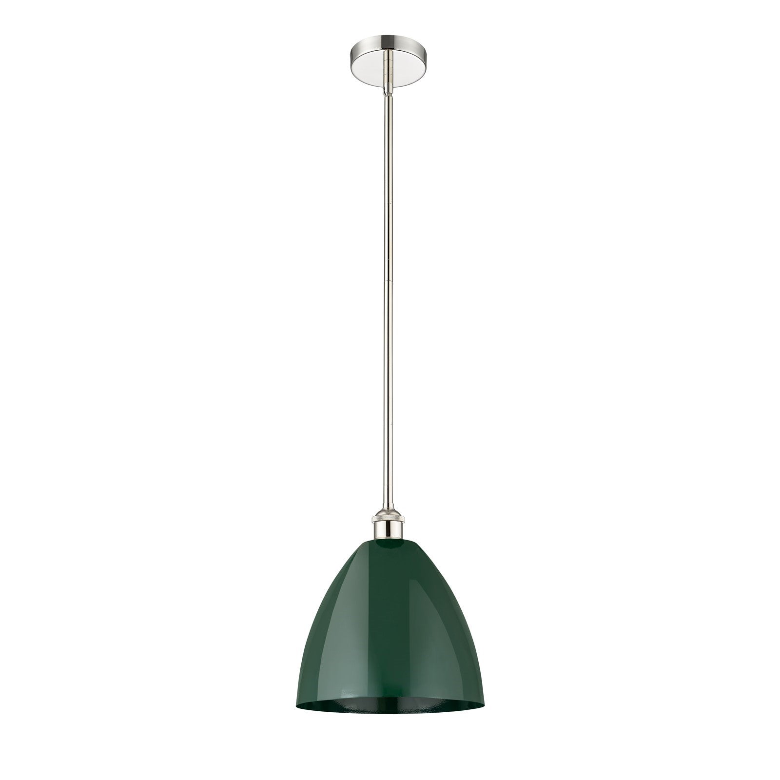 Innovations Plymouth 12in 1-Light Mini Pendant | Industrial Polished Nickel and Matte Green Metal | Kitchen Island & Dining | Model 616-1S-PN-MBD-12-GR
