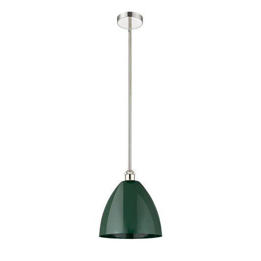 Innovations Plymouth 12in 1-Light Mini Pendant | Industrial Farmhouse Polished Nickel and Matte Green Metal Shade | Model 616-1S-PN-MBD-12-GR-LED