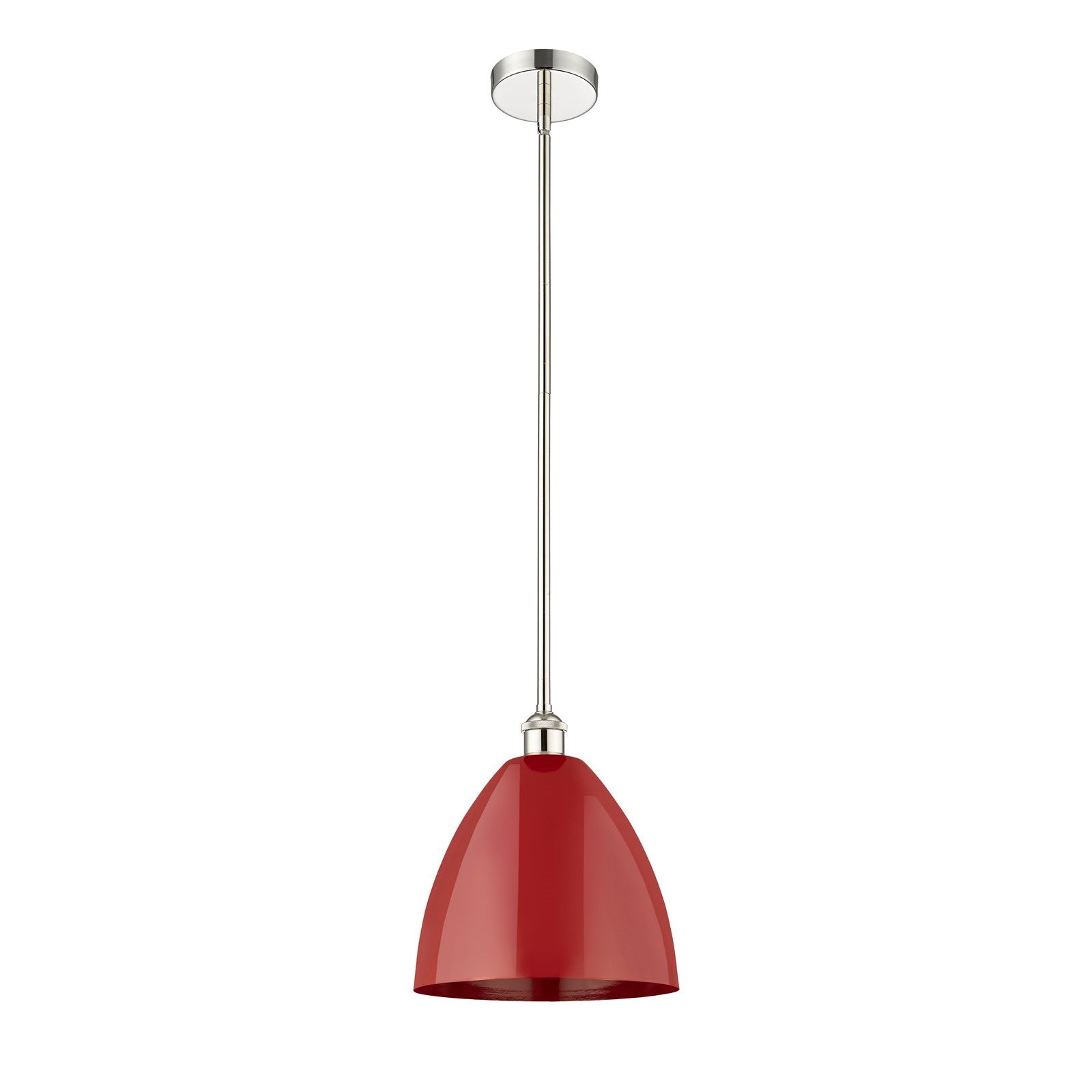 Innovations Plymouth 12in 1-Light Mini Pendant | Industrial Polished Nickel and Matte Red Metal | Kitchen Island & Dining | Model 616-1S-PN-MBD-12-RD-LED