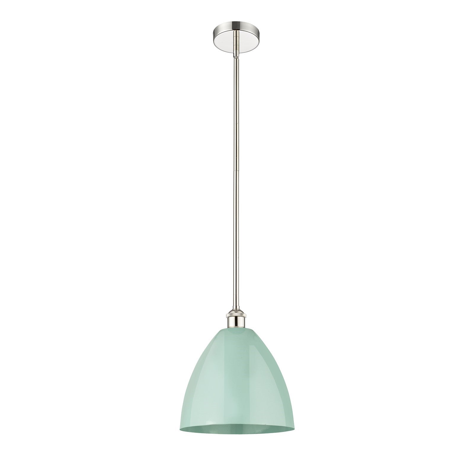 Innovations Plymouth 12in 1-Light Mini Pendant | Industrial Farmhouse Polished Nickel and Matte Seafoam Metal Shade | Kitchen | Model 616-1S-PN-MBD-12-SF